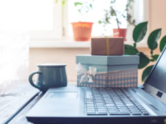 gift box and laptop, the concept of e-shopping