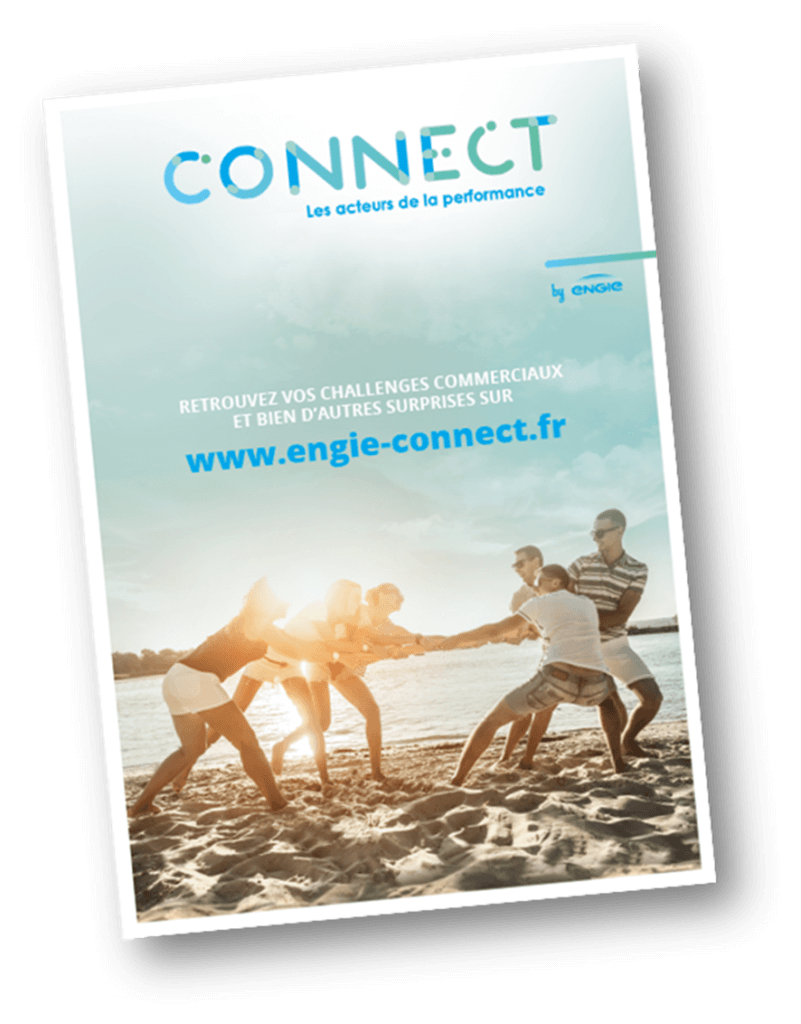 affiche montrant Connect, le challenge commercial d'Engie et qui souligne ici l'importance de l'humain dans une activité de plein air